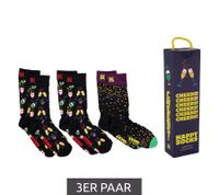 Lot de 3 paires de chaussettes en coton Happy Socks Édition Fêtes, imprimé verres à champagne, cocktails et confettis - Coffret cadeau P001723 Noir/Multicolore