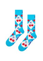 Lot de 3 paires de chaussettes Happy Socks en coton, motifs à carreaux, rayures et cerises, style losanges, présentées dans un coffret cadeau (P002655), bleu/rouge/blanc.