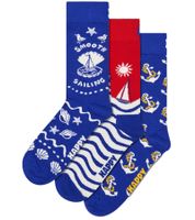 Lot de 3 paires de chaussettes Happy Socks Smooth Sailing en coton, motif marin, pour tous les jours, présenté dans un coffret cadeau (P002656), coloris bleu/rouge/blanc.