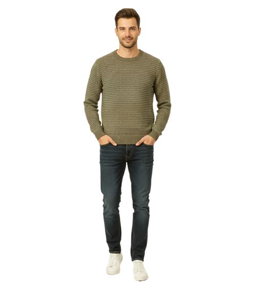 Pull en maille ESPRIT pour homme, col rond, 100 % coton, vert olive