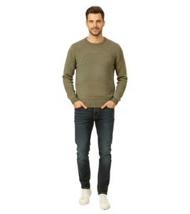 Pull en maille ESPRIT pour homme, col rond, 100 % coton, vert olive