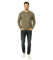Pull en maille ESPRIT pour homme, col rond, 100 % coton, vert olive