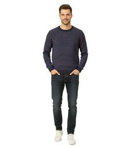 Pull ESPRIT pour homme, col rond en maille, 100 % coton, bleu foncé
