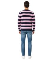 Pull rayé ESPRIT pour homme, col rond, 100 % coton, bleu foncé/rose