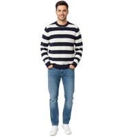 Pull rayé ESPRIT pour homme, col rond, 100 % coton, bleu foncé/blanc