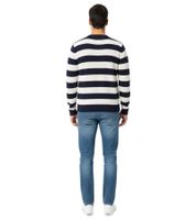 Pull rayé ESPRIT pour homme, col rond, 100 % coton, bleu foncé/blanc