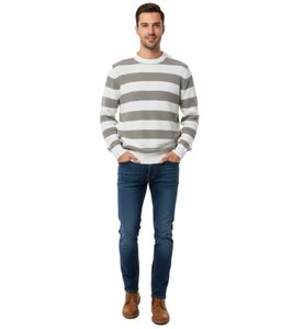 Pull rayé ESPRIT pour homme, col rond, 100 % coton, bleu foncé/blanc