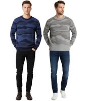 Pull ESPRIT pour homme, élégant, en maille à motif vagues, col rond, 100 % coton, gris ou bleu