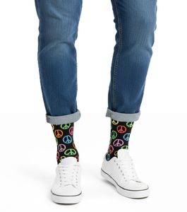 Calcetines Happy Socks para hombre con estampado integral de la paz, calcetines de algodón, calcetines para uso diario P000729 Negro/Multicolor