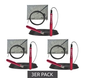 Lot de 3 cordes à sauter BEASTGEAR Elite Premium en aluminium, 3 m, idéales pour le fitness avancé, la boxe, le MMA, le HIIT, la musculation et les double unders, rouge/noir