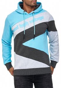 Sweat à capuche pour homme, style sportif, color-block, référence 4727, turquoise/gris chiné/anthracite