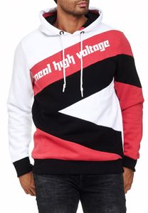 Sweat à capuche sportif pour homme, style color-block, pull à capuche, référence 4727, blanc/rouge/noir