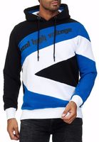 Sportlicher Hoodie für Herren im Color-Blocking-Style Kapuzen-Pullover Sweater 4727 Schwarz/Royal-Blau/Weiß