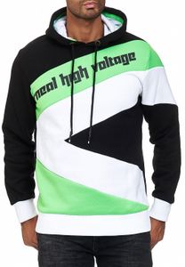 Sweat à capuche sportif pour homme, style color-block, modèle 4727, noir/vert fluo/blanc