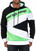 Sweat à capuche sportif pour homme, style color-block, modèle 4727, noir/vert fluo/blanc