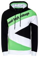 Sweat à capuche sportif pour homme, style color-block, modèle 4727, noir/vert fluo/blanc