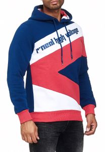 Sudadera deportiva con capucha para hombre en estilo con bloques de color, suéter con capucha 4727 Azul marino/Blanco/Rojo