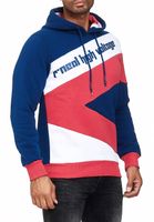 Sweat à capuche sportif pour homme, style color-block, modèle 4727, bleu marine/blanc/rouge
