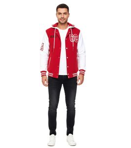 Lässige Sweat-Jacke für Herren im College-Style Kapuzen-Pullover Sweater 6876-1 Rot /Weiß