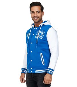 Felpa/maglione casual da uomo in stile college con cappuccio 6876-1 Blu reale/Bianco