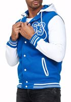 Felpa/maglione casual da uomo in stile college con cappuccio 6876-1 Blu reale/Bianco