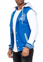 Felpa/maglione casual da uomo in stile college con cappuccio 6876-1 Blu reale/Bianco