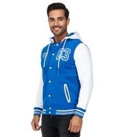 Felpa/maglione casual da uomo in stile college con cappuccio 6876-1 Blu reale/Bianco