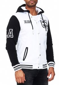 Sudadera/suéter con capucha estilo universitario informal para hombre 6876-1 Blanco/Negro