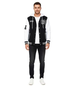 Lässige Sweat-Jacke für Herren im College-Style Kapuzen-Pullover Sweater 6876-1 Weiß/Schwarz