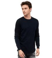 Urbanes Sweatshirt für Herren mit geripptem Ärmeldesign Pullover Sweater 19056 Marine-Blau