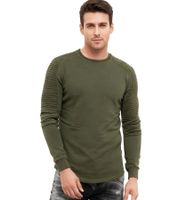 Urban men's sweatshirt with ribbed sleeve design, pullover sweater 19056 khaki