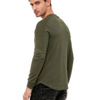 Urban men's sweatshirt with ribbed sleeve design, pullover sweater 19056 khaki