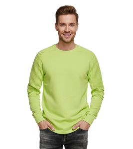 Urbanes Sweatshirt für Herren mit geripptem Ärmeldesign Pullover Sweater 19056 Lime-Grün