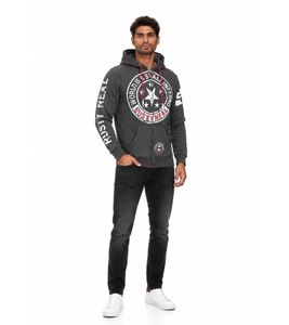 Cool men's sweatshirt jacket with cool print motifs. Hoodie/hooded pullover 19077 Anthracite Melange