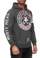 Sweat-shirt à capuche pour homme, orné de motifs imprimés tendance. Modèle 19077, couleur anthracite chiné.