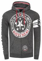 Sweat-shirt à capuche pour homme, orné de motifs imprimés tendance. Modèle 19077, couleur anthracite chiné.