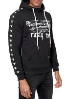 Trendiger Hoodie für Herren mit plakativem Frontprint Kapuzen-Pullover mit Kängurutasche Sweater 19138 Schwarz