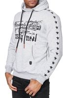 Trendiger Hoodie für Herren mit plakativem Frontprint Kapuzen-Pullover mit Kängurutasche Sweater 19138 Grau