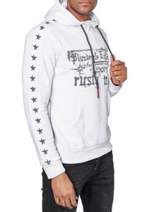 Trendiger Hoodie für Herren mit plakativem Frontprint Kapuzen-Pullover mit Kängurutasche Sweater 19138 Weiß