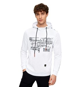Sweat à capuche tendance pour homme avec imprimé audacieux sur le devant. Pull à capuche avec poche kangourou. Pull 19138 Blanc