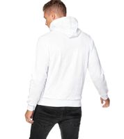 Trendy men's hoodie with bold front print. Hooded pullover with kangaroo pocket. Sweater 19138 White