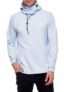 Fashionable men's hooded sweater with integrated face mask, hoodie pullover 19139, blue melange