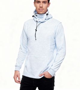 Modischer Kapuzen-Sweater für Herren mit intregrierter Mund-Nasen-Bedeckung Hoodie Pullover 19139 Blau Melange