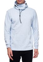 Fashionable men's hooded sweater with integrated face mask, hoodie pullover 19139, blue melange