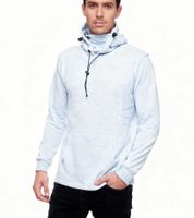 Fashionable men's hooded sweater with integrated face mask, hoodie pullover 19139, blue melange