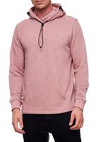 Fashionable men's hooded sweater with integrated face mask, hoodie pullover 19139, red melange