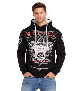 Cooler Hoodie für Herren Kapuzen-Pullover mit rockigem Print Sweater Sweatshirt 19148 Schwarz