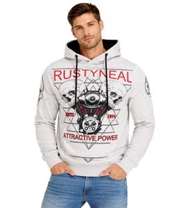 Cooler Hoodie für Herren Kapuzen-Pullover mit rockigem Print Sweater Sweatshirt 19148 Grau