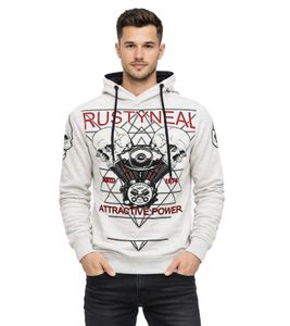 Cooler Hoodie für Herren Kapuzen-Pullover mit rockigem Print Sweater Sweatshirt 19148 Grau