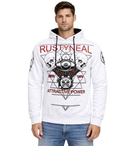 Cooler Hoodie für Herren Kapuzen-Pullover mit rockigem Print Sweater Sweatshirt 19148 Weiß